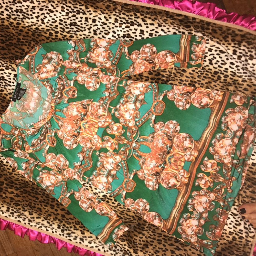 Etcetera top green gold XS super cute